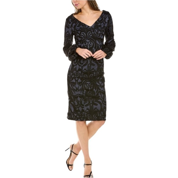 JS COLLECTION Size 6 Lela Blouson Sleeve Midi Dress Black Gunmental - Picture 1 of 8